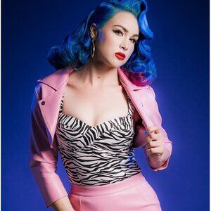 Pinup Couture Pink Vegan Leather Motorcycle Jacket Cropped Bolero Size XS